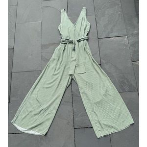 Gilli Sage Green Polka Dot Wide-Leg Jumpsuit